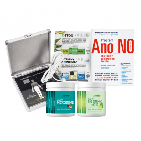 4 x Activ Microbiom 300 g, 3 x Activ NO + Q 10 drink 250 g, 1 quantum analyzer, 100 pcs measurement leaflet 1 x book YES_NO